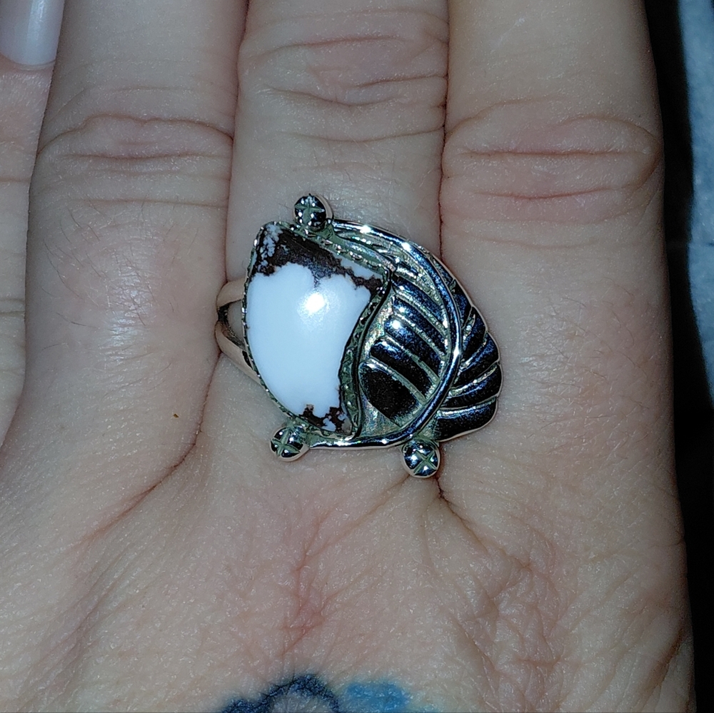 Wild Horse Jasper Horn Shaped Silver Statement Ring